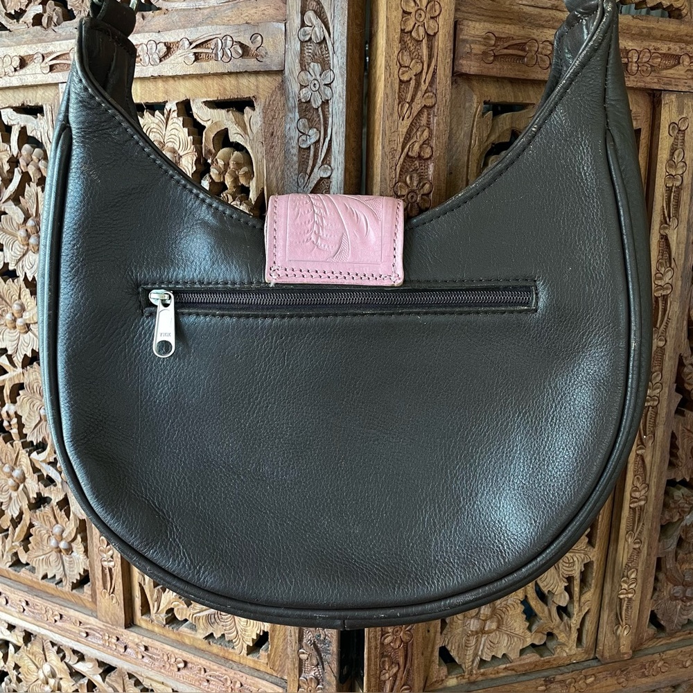 American West vintage tooled Leather Shoulder Bag - Pink and brown Floral - Picture 7 of 8
